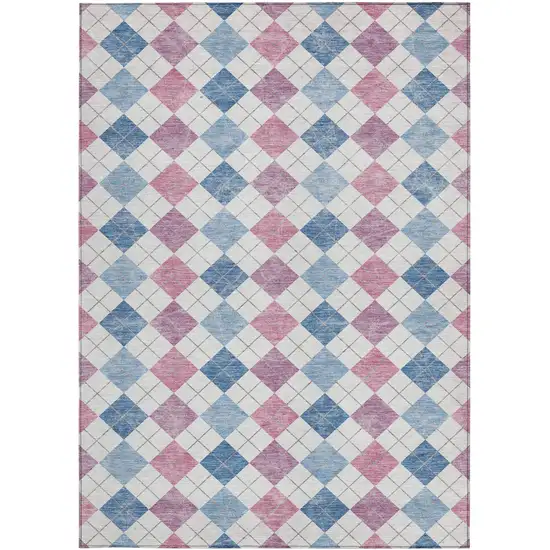 Blue Pink And Ivory Geometric Washable Indoor Outdoor Area Rug Photo 5