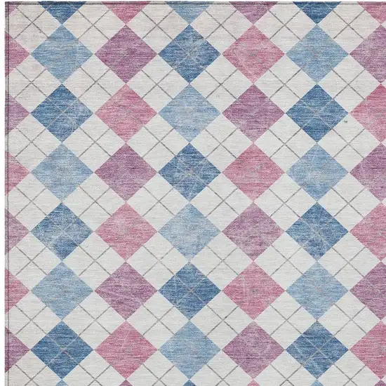 Blue Pink And Ivory Geometric Washable Indoor Outdoor Area Rug Photo 4