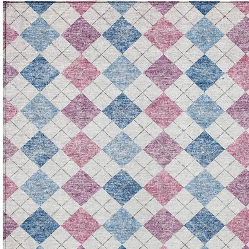 Blue Pink And Ivory Geometric Washable Indoor Outdoor Area Rug Photo 4