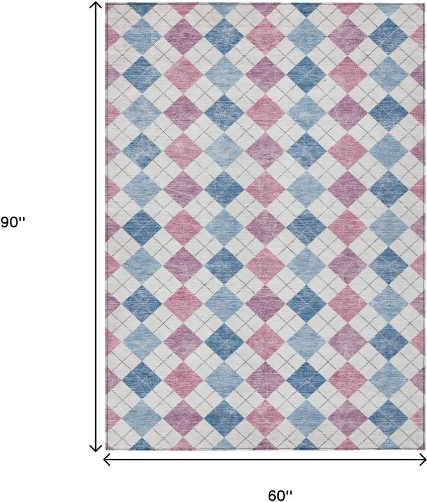 Blue Pink And Ivory Geometric Washable Indoor Outdoor Area Rug Photo 3