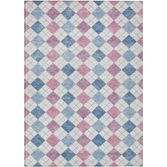 Blue Pink And Ivory Geometric Washable Indoor Outdoor Area Rug Photo 2