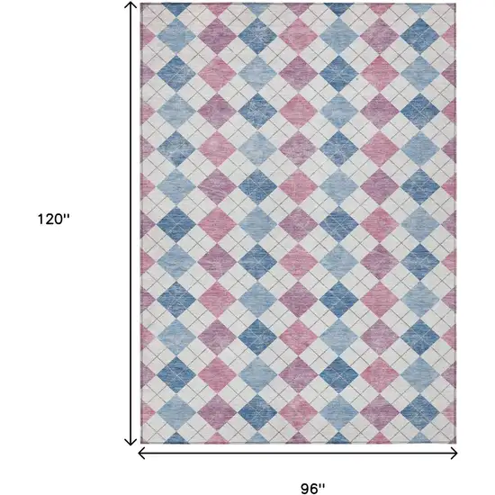 Blue Pink And Ivory Geometric Washable Indoor Outdoor Area Rug Photo 3