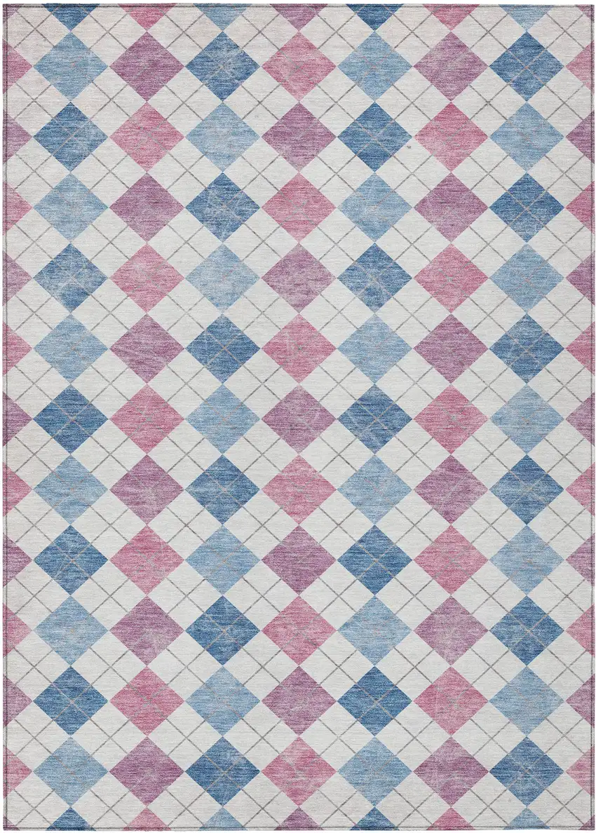 Blue Pink And Ivory Geometric Washable Indoor Outdoor Area Rug Photo 2