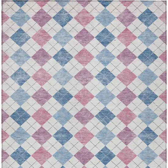 Blue Pink And Ivory Geometric Washable Indoor Outdoor Area Rug Photo 4