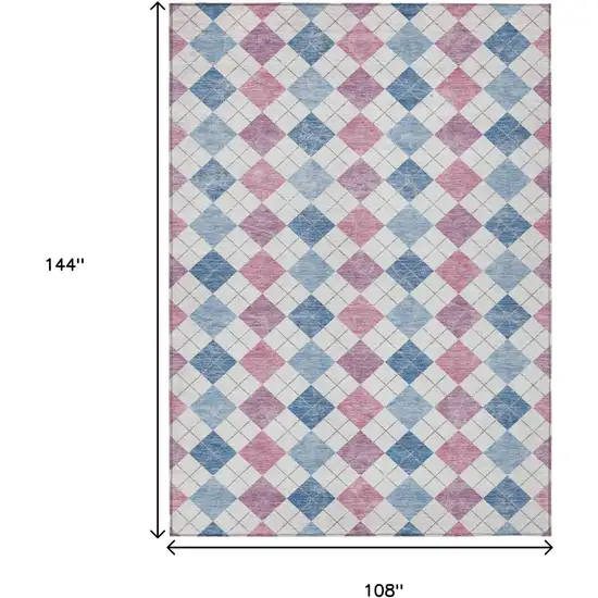 Blue Pink And Ivory Geometric Washable Indoor Outdoor Area Rug Photo 3
