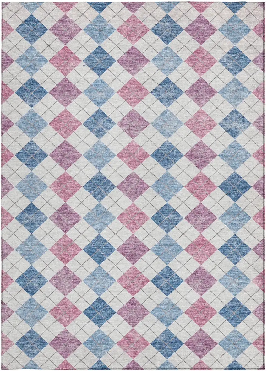 Blue Pink And Ivory Geometric Washable Indoor Outdoor Area Rug Photo 5
