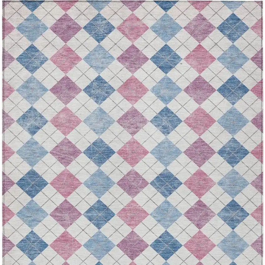 Blue Pink And Ivory Geometric Washable Indoor Outdoor Area Rug Photo 4