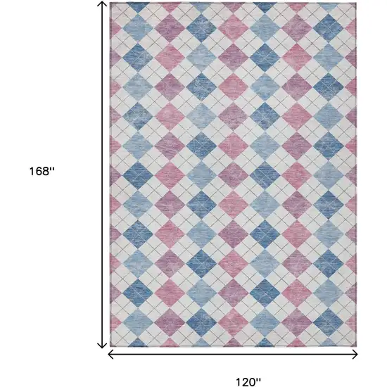 Blue Pink And Ivory Geometric Washable Indoor Outdoor Area Rug Photo 3