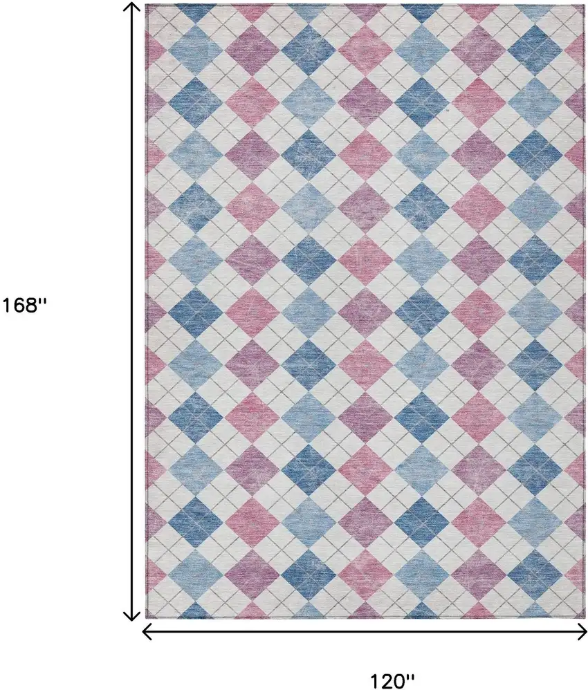 Blue Pink And Ivory Geometric Washable Indoor Outdoor Area Rug Photo 3