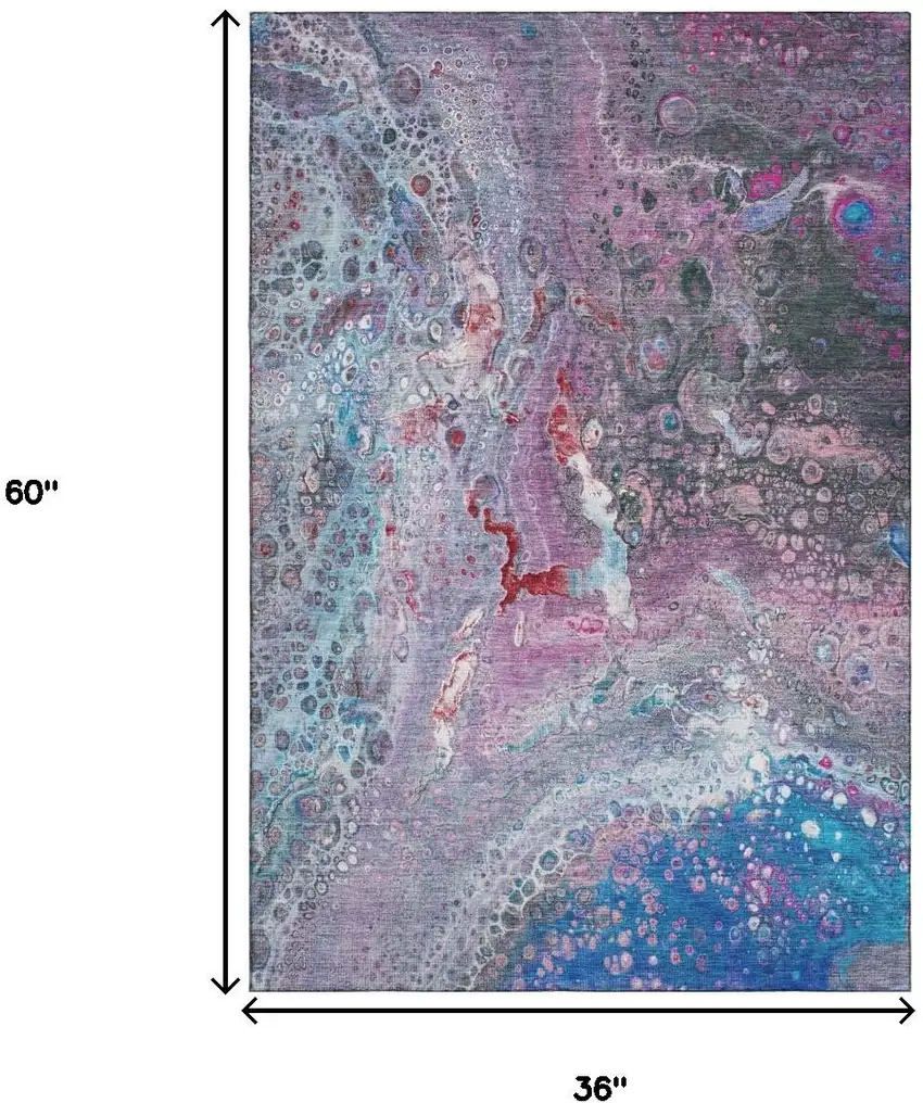 Blue Pink And Purple Abstract Washable Area Rug With UV Protection Photo 7