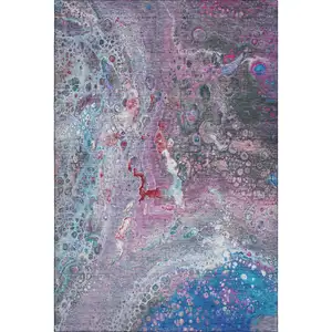 Photo of Blue Pink And Purple Abstract Washable Area Rug With UV Protection