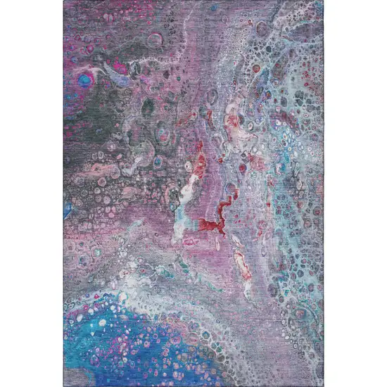 Blue Pink And Purple Abstract Washable Area Rug With UV Protection Photo 4