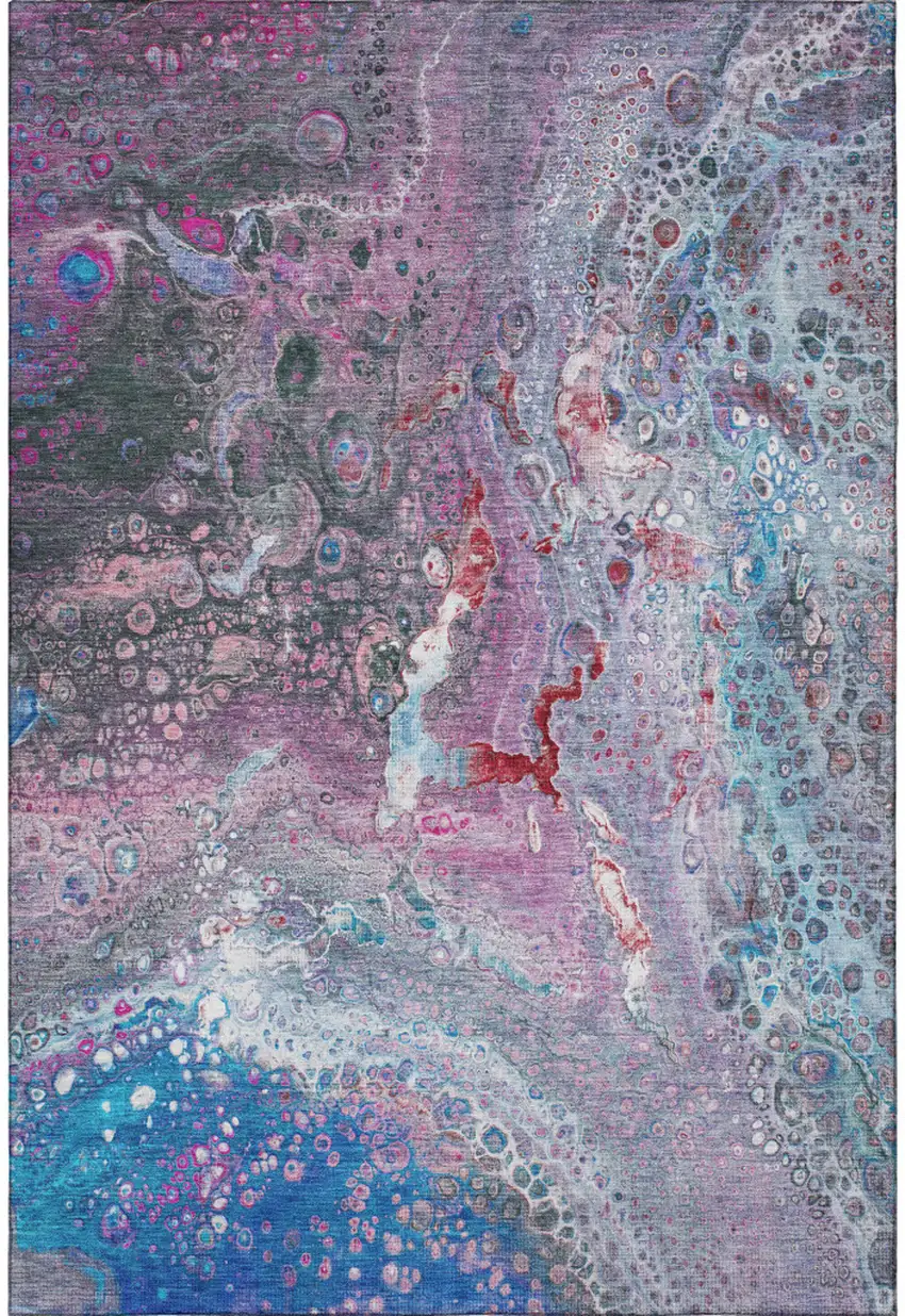 Blue Pink And Purple Abstract Washable Area Rug With UV Protection Photo 4
