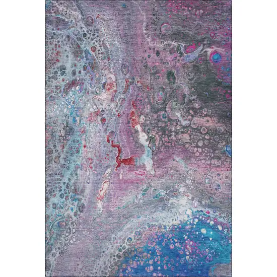 Blue Pink And Purple Abstract Washable Area Rug With UV Protection Photo 1