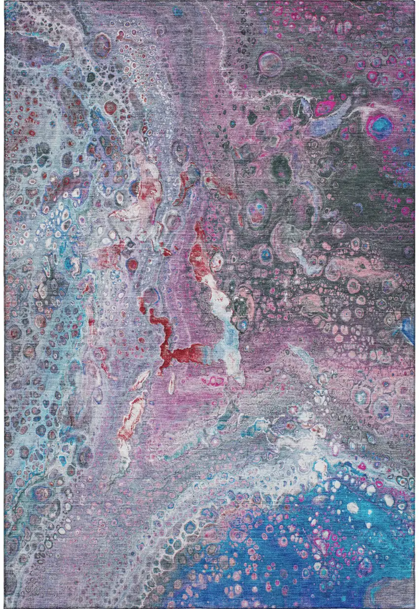Blue Pink And Purple Abstract Washable Area Rug With UV Protection Photo 1