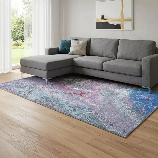 Blue Pink And Purple Abstract Washable Area Rug With UV Protection Photo 1