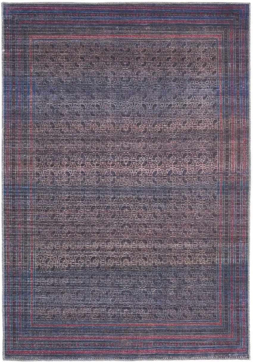 Blue Pink And Purple Floral Power Loom Area Rug Photo 1