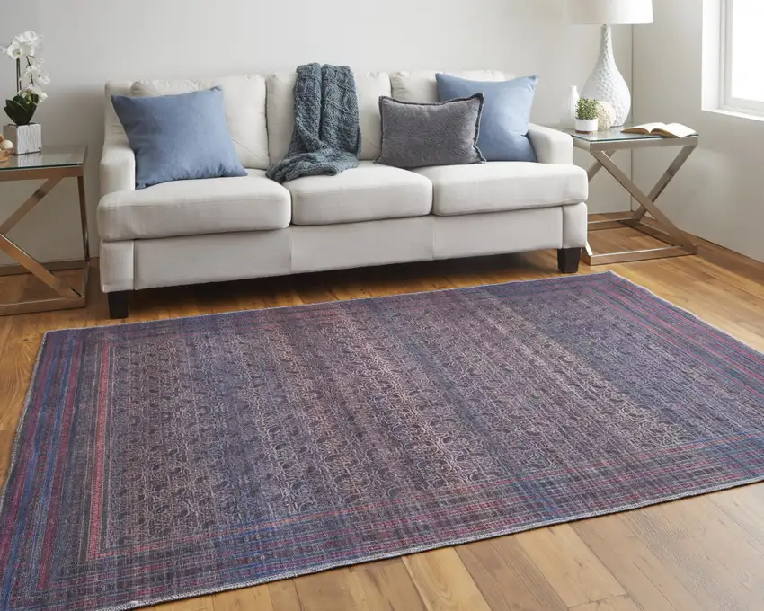Blue Pink And Purple Floral Power Loom Area Rug Photo 9