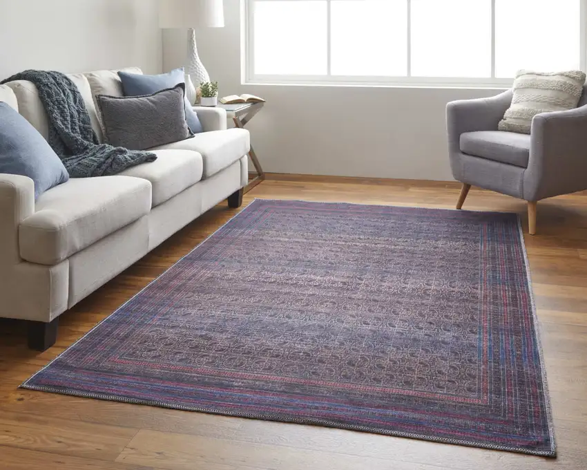 Blue Pink And Purple Floral Power Loom Area Rug Photo 6