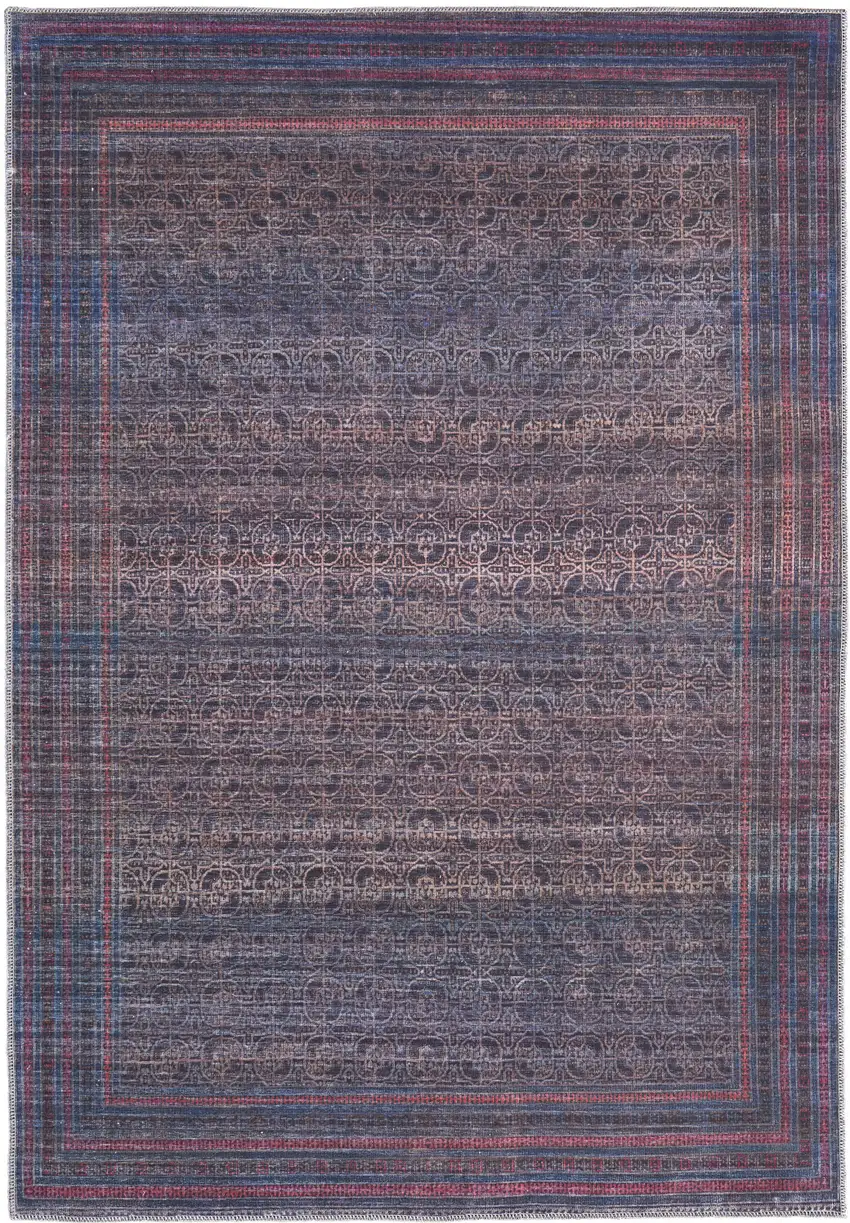 Blue Pink And Purple Floral Power Loom Area Rug Photo 1