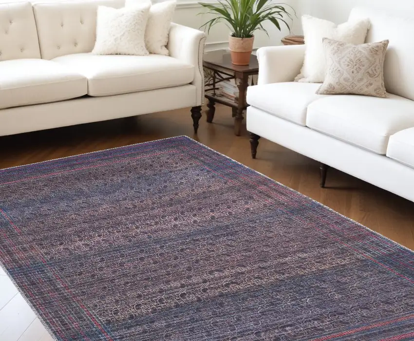 Blue Pink And Purple Floral Power Loom Area Rug Photo 1