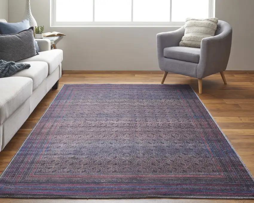 Blue Pink And Purple Floral Power Loom Area Rug Photo 2