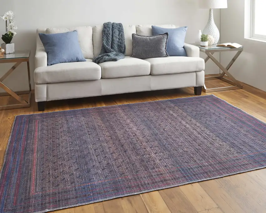 Blue Pink And Purple Floral Power Loom Area Rug Photo 7