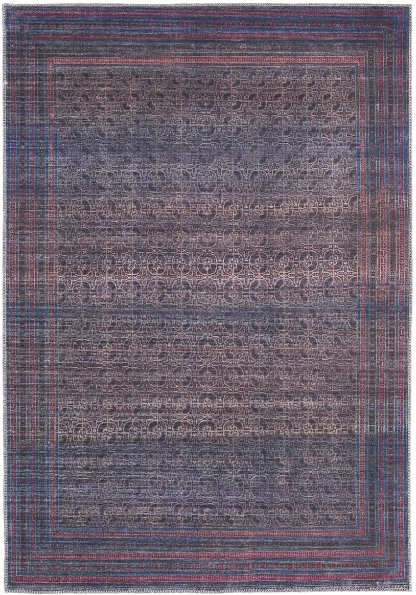 Blue Pink And Purple Floral Power Loom Area Rug Photo 1