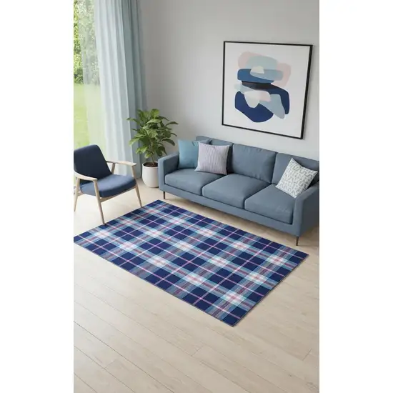 Blue Pink And White Abstract Hand Woven Stain Resistant Area Rug Photo 1