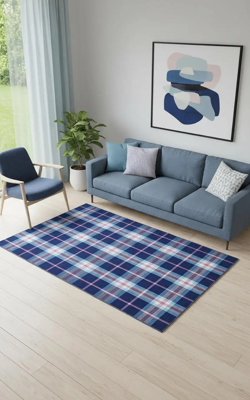 Blue Pink And White Abstract Hand Woven Stain Resistant Area Rug Photo 1