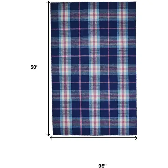 Blue Pink And White Abstract Hand Woven Stain Resistant Area Rug Photo 3