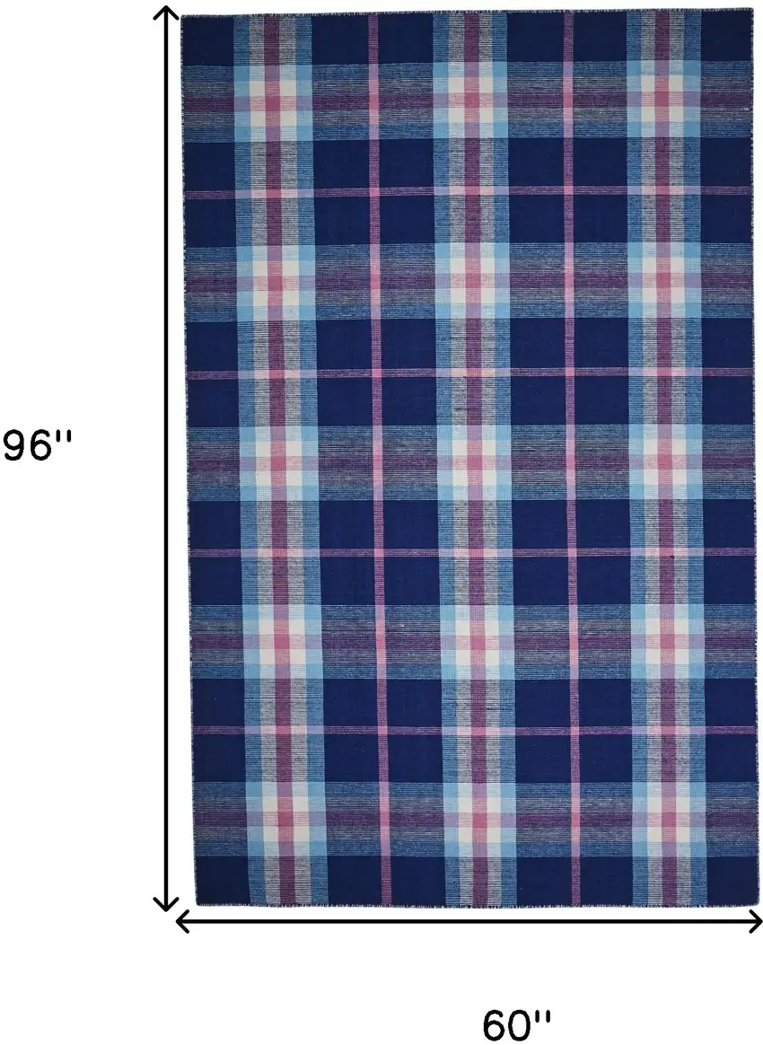 Blue Pink And White Abstract Hand Woven Stain Resistant Area Rug Photo 5