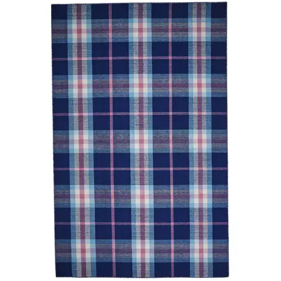 Blue Pink And White Abstract Hand Woven Stain Resistant Area Rug Photo 6