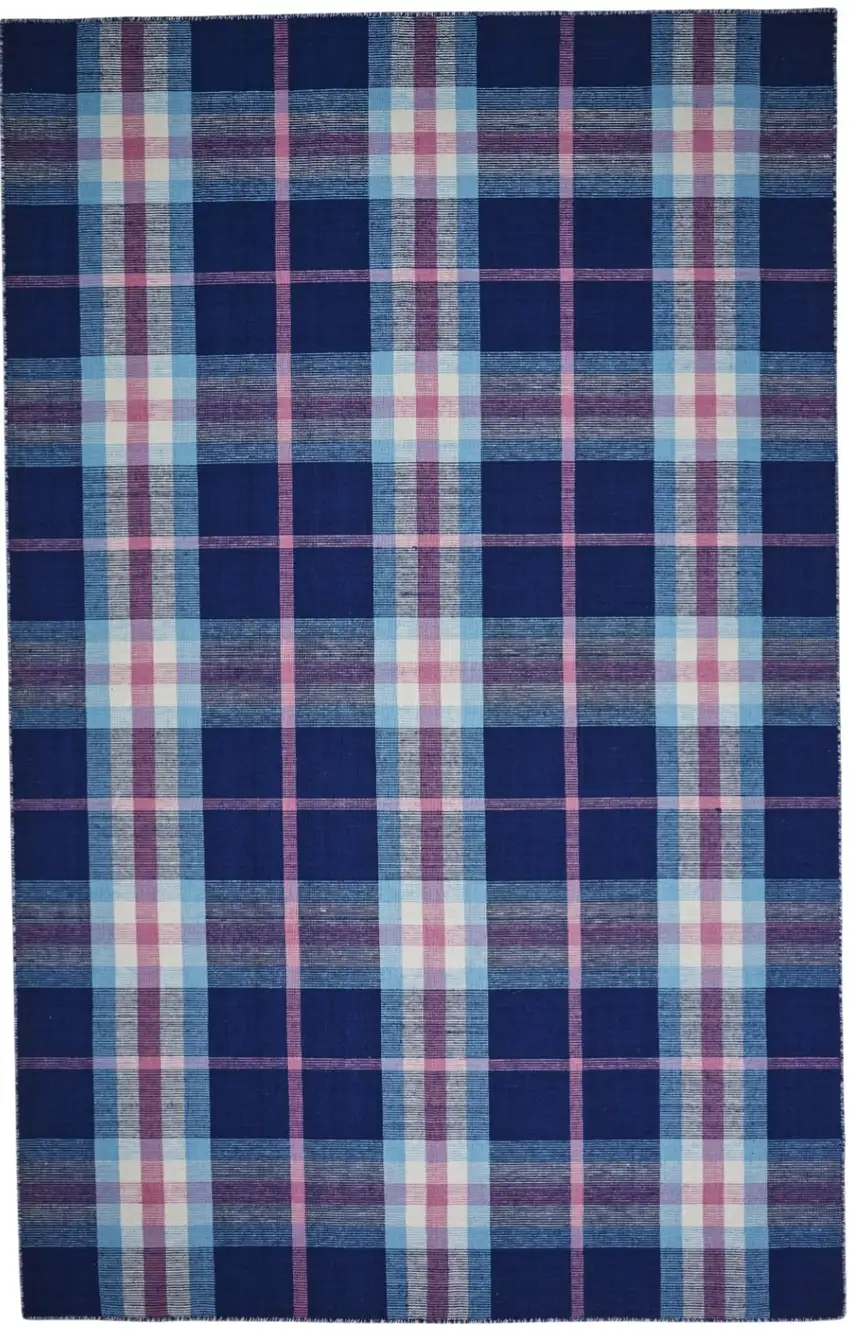 Blue Pink And White Abstract Hand Woven Stain Resistant Area Rug Photo 6