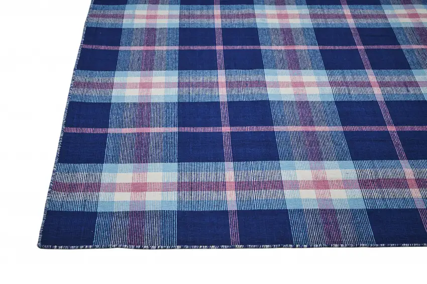 Blue Pink And White Abstract Hand Woven Stain Resistant Area Rug Photo 6
