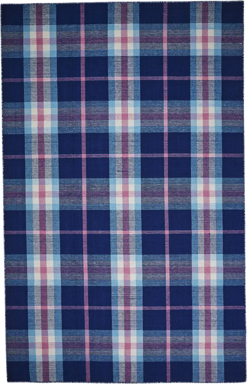 Blue Pink And White Abstract Hand Woven Stain Resistant Area Rug Photo 1