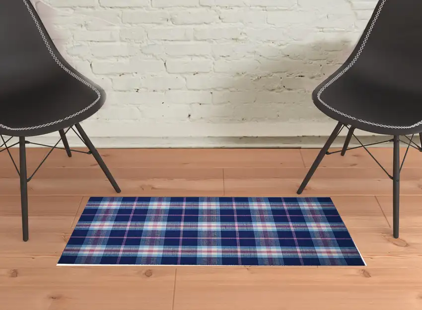 Blue Pink And White Abstract Hand Woven Stain Resistant Area Rug Photo 3