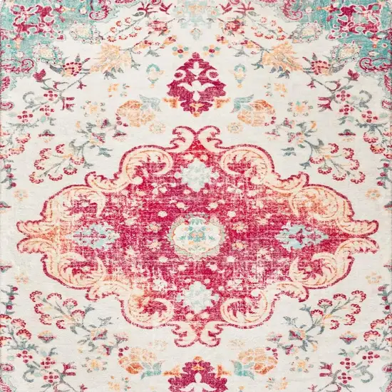 Blue Pink And White Medallion Distressed Washable Area Rug Photo 7