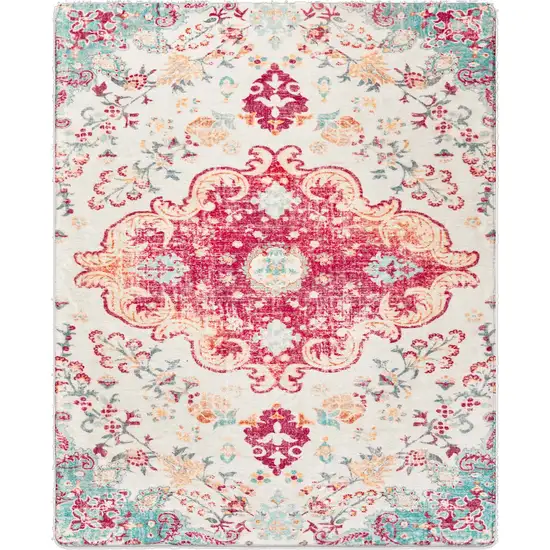 Blue Pink And White Medallion Distressed Washable Area Rug Photo 2