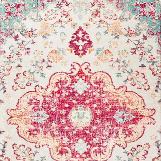 Blue Pink And White Medallion Distressed Washable Area Rug Photo 4