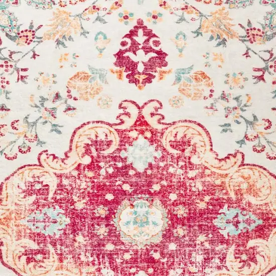Blue Pink And White Medallion Distressed Washable Area Rug Photo 3