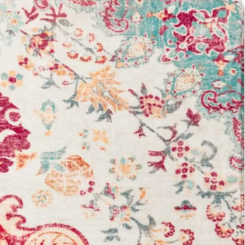 Blue Pink And White Medallion Washable Area Rug Photo 3