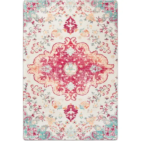Blue Pink And White Medallion Washable Area Rug Photo 2