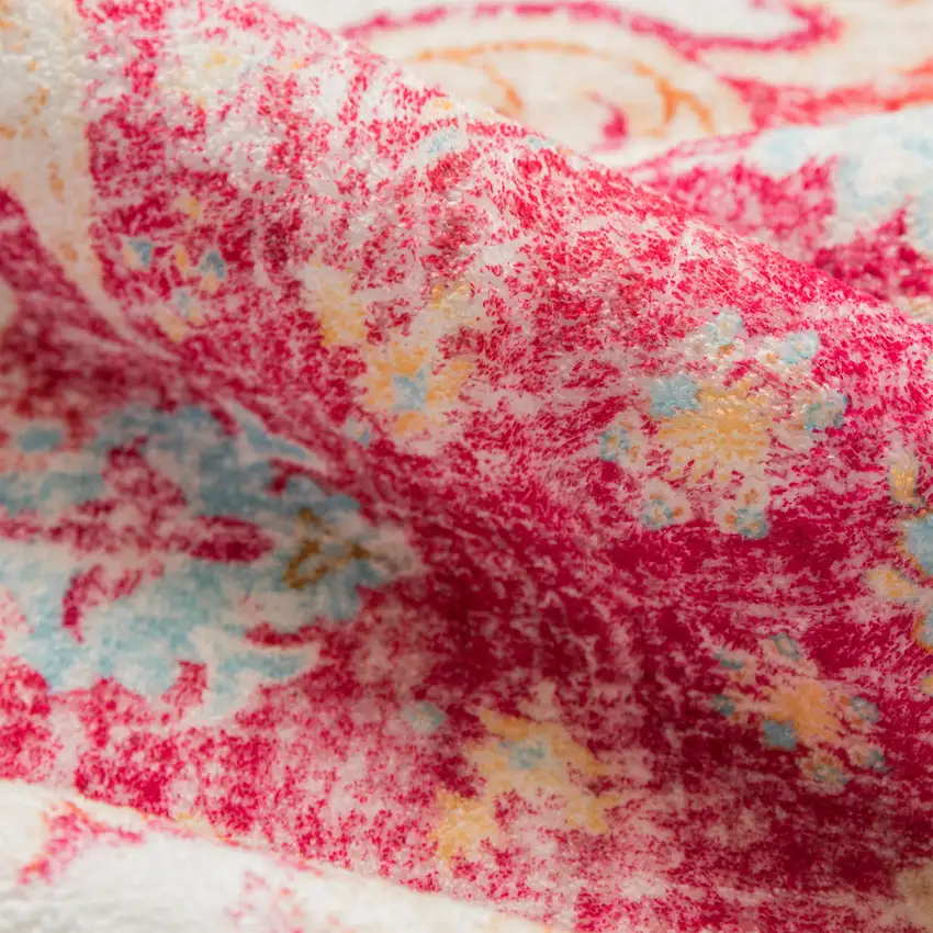 Blue Pink And White Medallion Washable Area Rug Photo 9