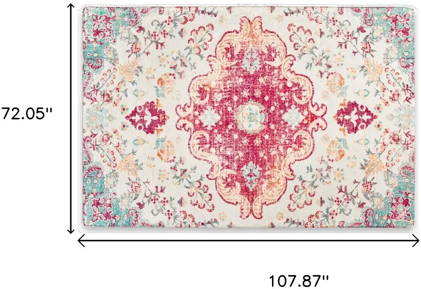 Blue Pink And White Medallion Washable Area Rug Photo 5