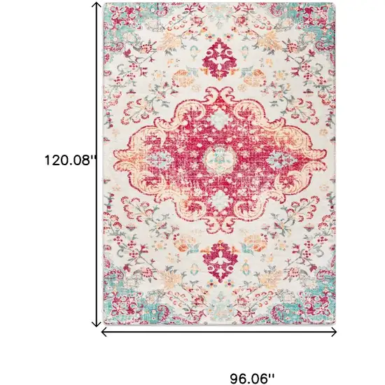 Blue Pink And White Medallion Washable Area Rug Photo 7