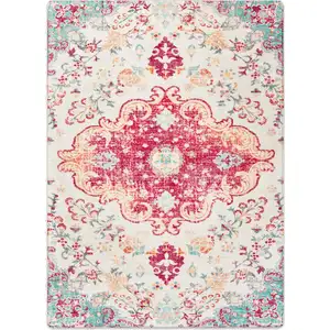 Photo of Blue Pink And White Medallion Washable Area Rug