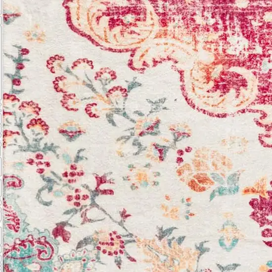 Blue Pink And White Medallion Washable Area Rug Photo 4