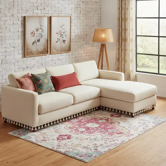 Blue Pink And White Medallion Washable Area Rug Photo 1