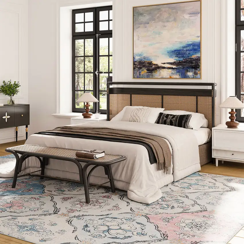 Blue Pink And White Patchwork Distressed Washable Area Rug Photo 5